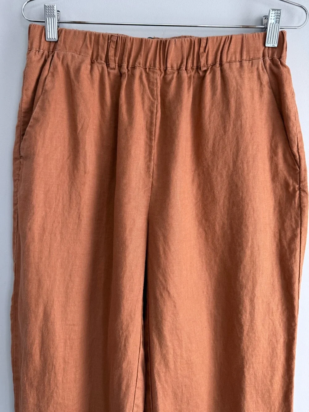 Quince 100% European Linen Pants Terracotta Rust Lagenlook Easy Pull-On Small S